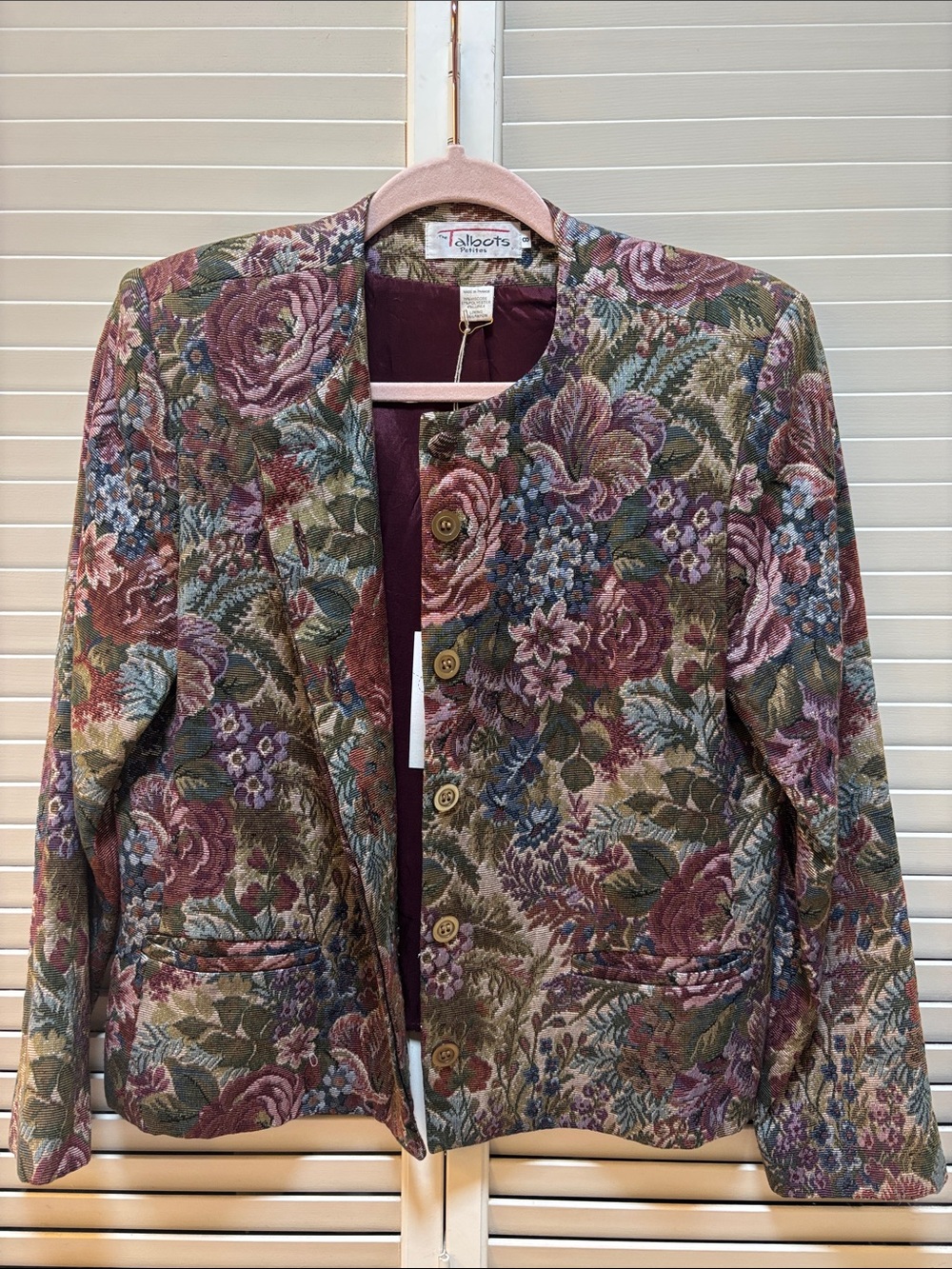 Vintage Talbots Floral Tapestry Blazer in Mauve, Olive and Blue